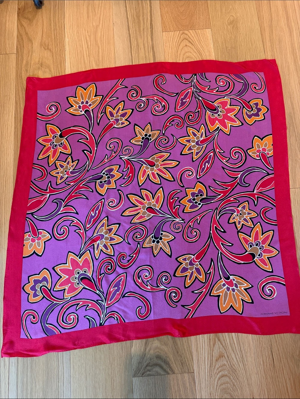 Adrienne Vittadini Vintage Purple, Ted and Orange Floral Silk Scarf